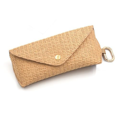 HIGH FIT HF Woven Straw Sunglasses Case with Clip Hard Shell Boho Rattan Pouch Portable Travel Beach Accessory for Women Girl