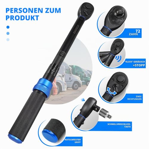UYECOVE Drehmomentschlüssel 1/2 Zoll, 20-220 NM Einstellbar Drehmomentschlüssel Auto...