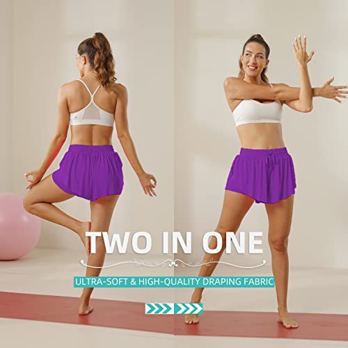 Image of Flowy Athletic Shorts for Women Running Tennis Butterfly Shorts Girls 2-in-1 Double Layer Quick-Drying Comfy Shorts