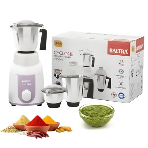 Image of Baltra Mixer Grinder 1000W | Powerful Motor with Overload Protector | 3 Stainless Steel Jars | Heavy-Duty Grinding for Indian Kitchen | Ideal for Dry & Wet Grinding | Made for Cooking | 2Year Warranty