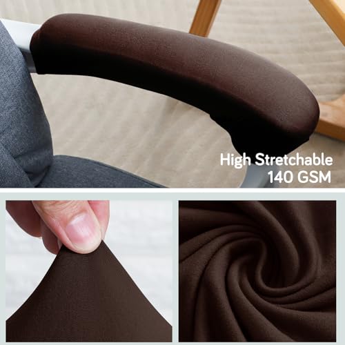 Image of HOKIPO 'SereneSolids' 140 GSM Armrest Covers for Office Chair (Zipper Style), 1 Pair, Coffee (AR-5934-CFE)
