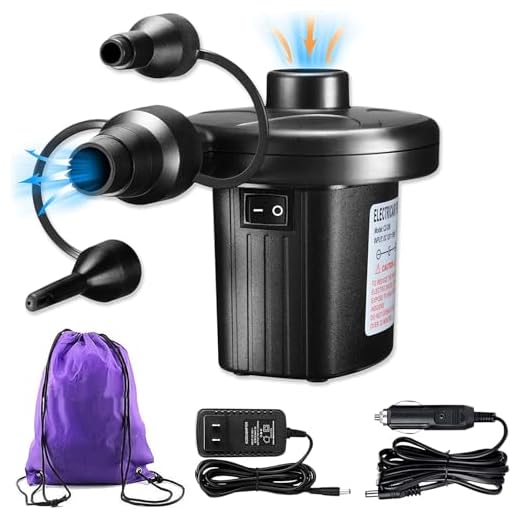 YANX Electric Air Pump, 110V AC/12V DC Portable Air Mattress Pump Two-Way Universal Inflator Electric Pump for Inflatables Pool, Airbeds, etc with 3 Nozzles and 1 Storage Bag