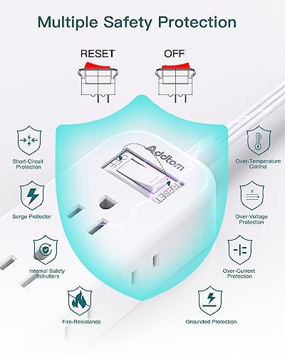 Image of Extension Cord 15ft, Surge Protector, Flat Plug with 6 AC Outlet Extenders, 3 USB Ports (2 USB-C), 1080J, Multiple Sockets,