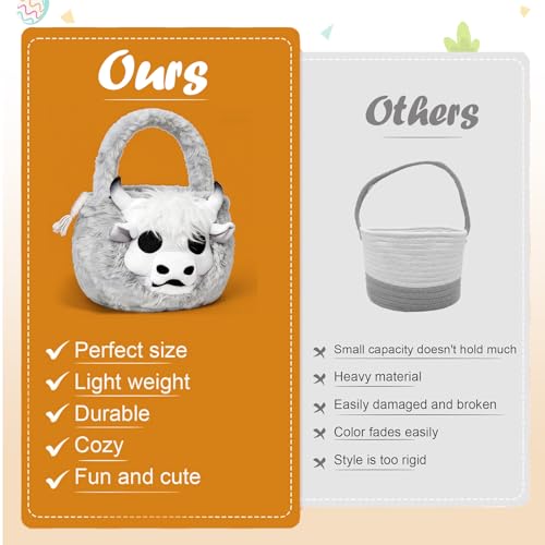 Image of Easter Basket, Soft skeleton Cow Plush Baskets, Easter Egg Hunt Buckets, Easter Decorations Indoor Outdoor, Cute Easter Gifts for Kids, Adults, Teens, Toddlers, Girls