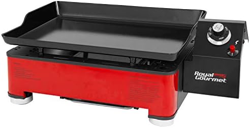 Royal Gourmet PD1202R Portable Table Top Propane Gas Grill Griddle, 12,000-BTU, for Outdoor Cooking While Camping or Tailgating, 18-Inch, Red, 1-Burner Grill