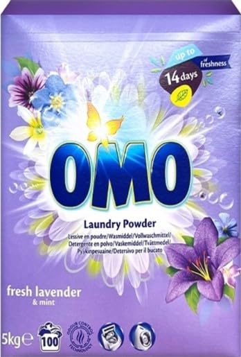 OMO Waschpulver Lavendel & Minze, 5kg, 100 Waschladungen, Phosphatfrei, Pulverförmig