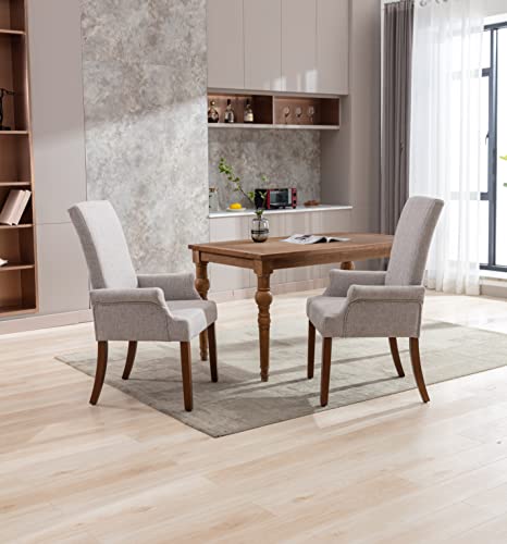 Restworld Dining Room Chairs with Arms,Tufted Upholstered High Back Nailed Trim with Untique Oak Wood Legs for Kitchen Restaurant Room Bedroom (Light Gray, SingleA)