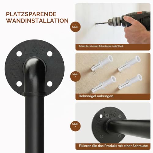 Bamworld kleiderstange wandmontage 1-Pack, 91.9cm, Kleiderstange Wand Industrial, Metall garderobenstange wandmontage… – Ansicht 6