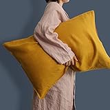 L Linen World Linen Pillow Cases 100% French Natural Linen Pillowcase Set of 2-Stone Washed Moisture-Absorbing Linen Pillow Shams Queen(Standard) Size(20''x30''),Yellow