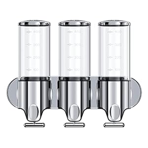 YIAOZ 3 in 1 Chamber Wall Mounted Bathroom Shower Pump Dispenser and Organizer-Holds Shampoo, Soap, Conditioner, Shower Gel, for Bathroom Kitchen Hotel,Non-Drilled Wall Distributor(Colourless)