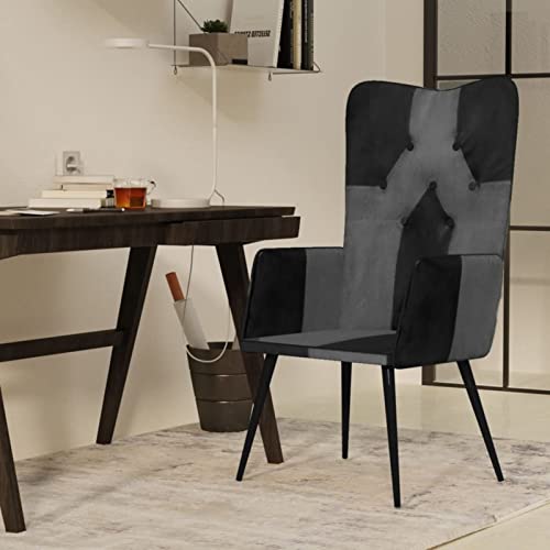ShGaxin Sillón orejero, Sillon Lactancia, Sillones para Personas Mayores, Butacas De Cine, Cuero auténtico Negro y Gris