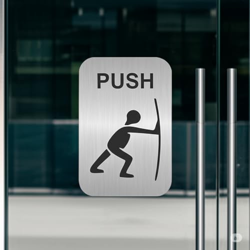 Image of Acrylic Silver Pull Push Sign Board For Stores, Cafe, Hotel, Restaurant, Business, Shop Self-Adhesive And Waterproof Size : 4x6 Inch Set of 1 Sign Board