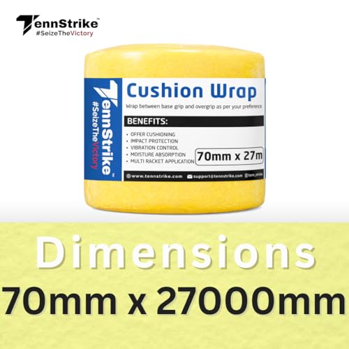 Image of 27 Metre x 70 mm Cushion Wrap for Badminton, Tennis & Pickleball Rackets | Shock & Vibration Control | Moisture Absorbing Cushion | Pro Player Use | Yellow Color