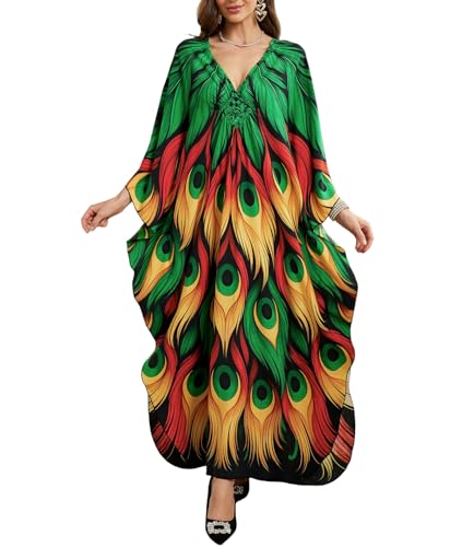 Image of Yanziliu Kaftan Dress for Women,Plus Size Hawaiian Batwing Sleeve Beach Cover Up Summer Swimsuit Dresses