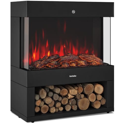 tectake® Caminetto elettrico da terra, 60 x 73,5 x 33 cm, Camino Elettrico da pavimento, 2 livelli di calore 900/1800 W, termostato, effetto fiamma fuoco finto 3D, riscaldamento Casa, Stufa Elettrica