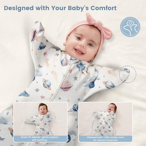 Image of ZIGJOY Baby Transitional Swaddles for Newborns: 0.5 Tog Arms Up Sleep Sack 3-6-12 Months Soft Cotton Shark Fin 2 Way Zipper