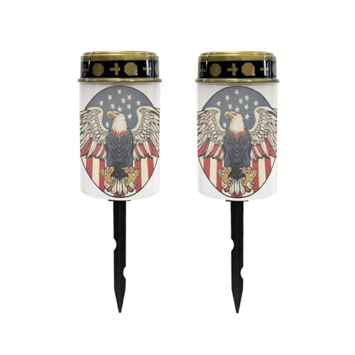 Image of Poceacles Eagle American Flag White Solar Lights Outdoor Solar Powered Cemetery Stake Lights Grave Lamp Landscape Lighting Waterproof Grave Flameless Candles United States 250th Decor, Set of 2