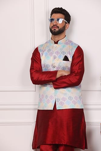 Image of Kurta With Churidar & Multicolor Nehru jacket Set