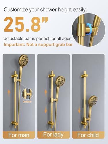 Image of Woindo Shower Faucet Set with Slide Bar, 12 inch Rain Shower Head /8'' Side Shower Head and 10 Setting Handheld Ceiling Mount 3 Push Button Diverter Complete Rainfall Shower System Included Valve Trim Kit