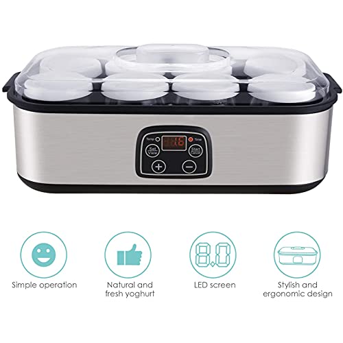 N/A Automatic Digital Yogurt Maker Machine with LCD Display, 8 Glass Jars 48 Ozs, Stainless Steel Design, Auto Temp Control の商品画像 4