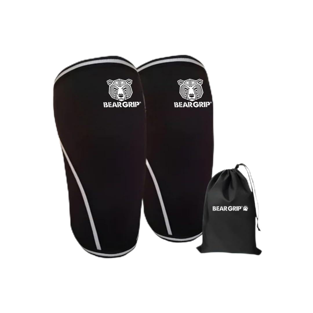 Bear Grip – Rodillera premium 7 mm de compresión y apoyo para la rodilla (un par) para que los atletas de alto rendimiento se mantengan en forma sin dañar tu rodilla.