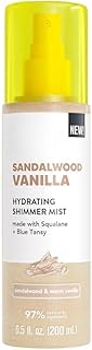 Hydrating Shimmer Body and Hair Mist Spray for Women, Sandalwood Vanilla Scent, Lightweight Glow Enhancer, Fine Fragrance Mist, 6.5 fl oz, Alcohol-Free