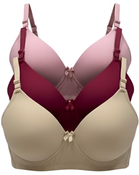 velqioura Women's Nylon Lycra Lightly Padded Full Coverage Wirefree T-Shirt Bra Combo Pack of 3-picture-47