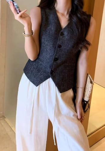 Women's 4-Buttons Linen Suit Vest Lightweight Slim Fit Casual Sleeveless Waistcoat2
