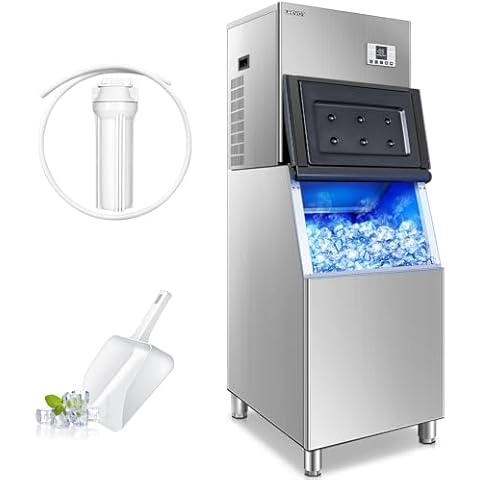 LEEVOT Commercial Ice Maker 63" Air Cooled Modular Commercial Ice Machine, Ice Making Machine with 165 lbs Storage- 380 lb/24H, 210pcs Nugget Cube, 1033W Cover