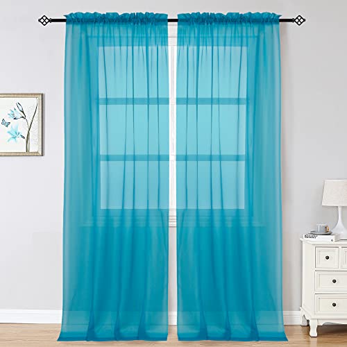 Image of OWENIE Marine Sheer Curtains 96 Inch Length, Elegant Sheer Curtains for Bedroom, Window Voile Sheer Curtain Panels /Drapes /Treatment for Living Room, 2Pcs, Each 42 inch W x 96 inch L