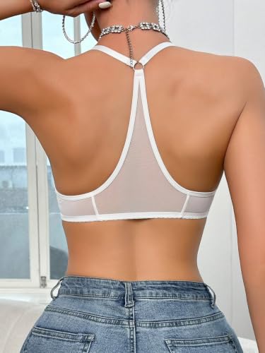Image of SOLY HUX Women's Sheer Mesh Through Bra Sheer Bralette Front Closure Deep V Neck Wireless Lingerie Sexy Lingerie Bra