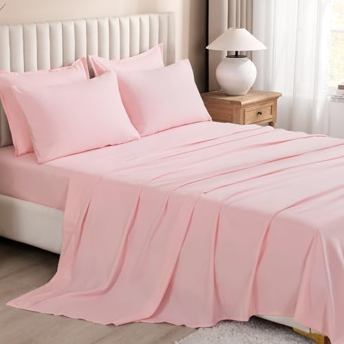 Litanika Twin/Twin XL Size Comforter Sets Pink - 5 Pieces Bed in a Bag Twin/Twin XL Bedding Comforter Sets, Solid Lightweight Bed Set with Comforter, Sheets, Pillowcase & Sham