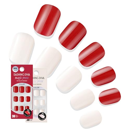 Dashing Diva Magic Press Nail Bundle - White Chocolate Cherries Collection- Short Square Press On Nails - Cherry Popsicle & Coconut Milk - Long Lasting Gel - Lasts Up to 7 Days - 2 Sets