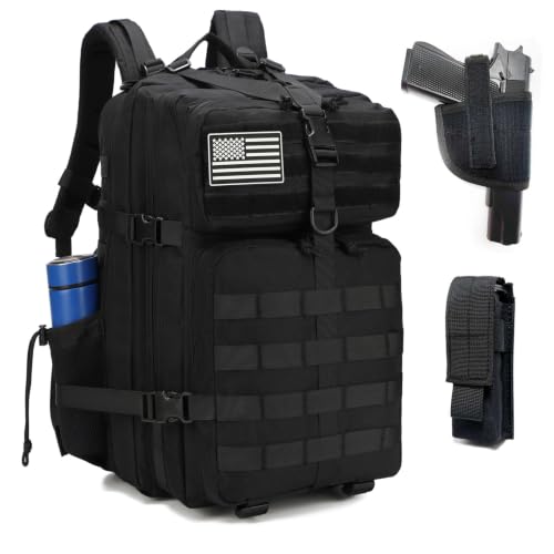 ONE WVW PIN Tactical Backpack for Men with Gun Holster, 45L Military 3-Day Assault Pack, Large Bug Out Bag Molle Daypack for Women Hiking Travel Climbing Black Upgrade
