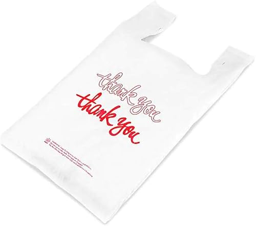 Miniatura 2 de Paquete de 100 bolsas de comestibles impresas con texto en inglés «Thank you script», bolsas para camisetas de 12 x 7 x 22 pulgadas, se adaptan a