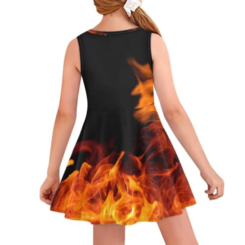 Sleeveless Midi Dress for Girls 3-16 Years, Comfy Ruffle Hem Skater Skirt Casual Sundress2