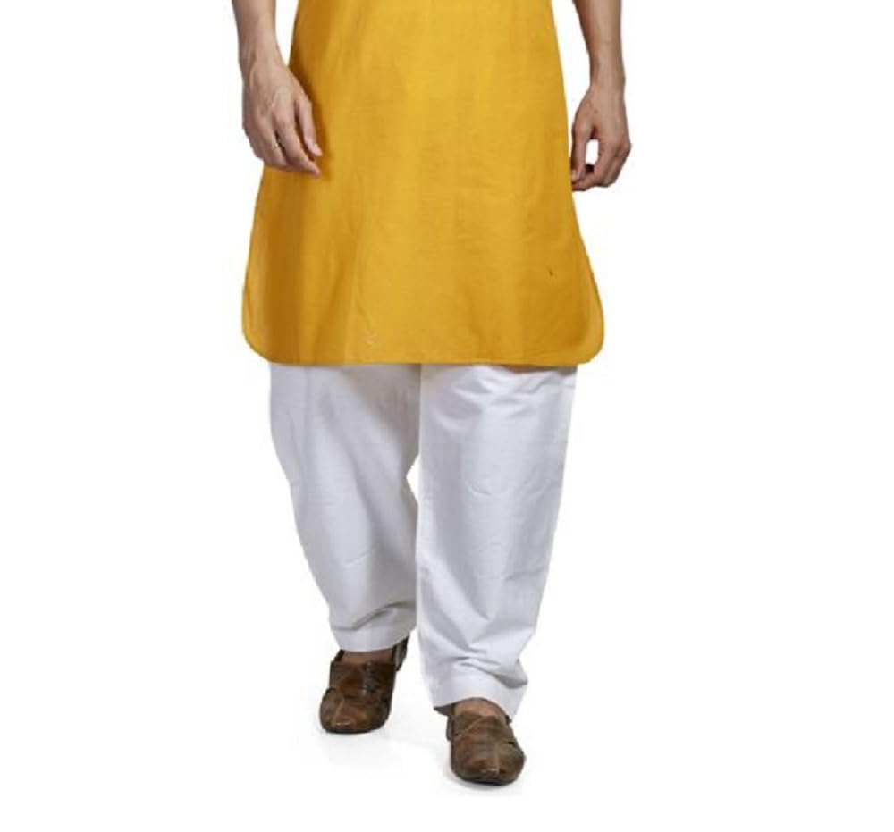 Plus Size (2XL-4XL) Loose Fit White Cotton Pathani Salwar For Men Khan Salwar