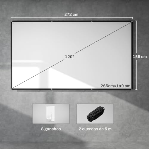 Miniatura 7 de Homcom Pantalla De Proyector Manual 120 Pulgadas, Pantalla De Proyección, Formato 16:9, Hd 4k 8k, Tela Lavable, Para Interior Y Exterior, Cine En Casa, Oficina, Patio, Blanco