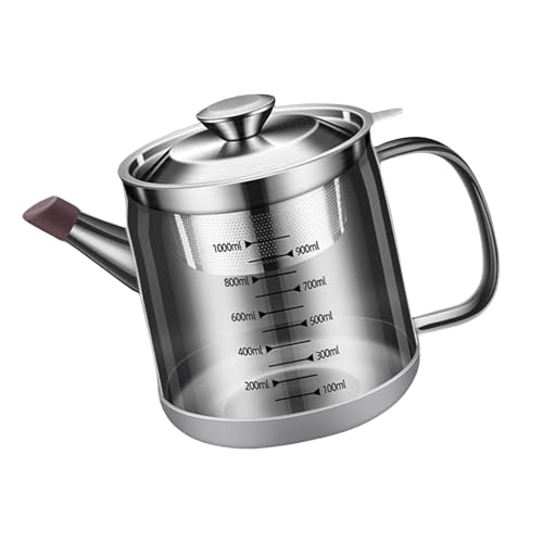 Ollas coladoras de té y jugos de alta capacidad de 1 litro, separadores de aceite de cocina con parte delantera lisa y asa para almacenamiento de cocina