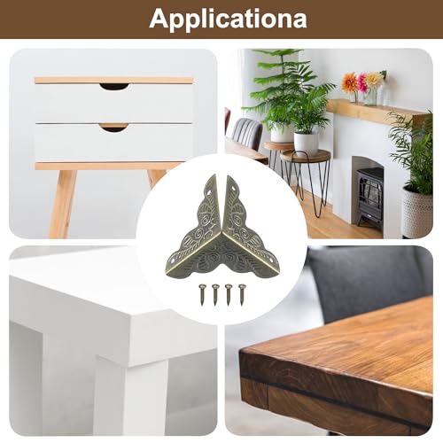 Image of uxcell 8 Pcs Metal Box Corner Protectors 1 inchx1 inch Corner Protectors Decorative with Mounting Screws for Storage Box Cabinets Wooden Chest, Bronze