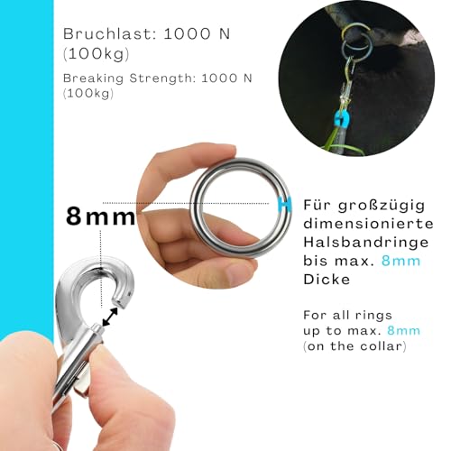10m Schleppleine Hunde, Wasserfeste Hundeleine Rundleine ohne Schlaufe, Sichere Freilauf-Trainingsleine Cyan-Blau, bis 35kg
