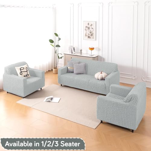 Image of HOKIPO 'Aria Nova' Elastic Stretchable 280 GSM Bubble Sofa Cover for 1 Seater, Light Grey (NEW-AR-6208-LGRY)
