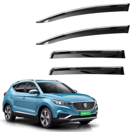 Image of CAR SAAZ Unbreakable Chrome Smoke Door Visor for MG ZS EV (2020-present)| Premium Sun, Rain Wind Deflector Chrome Strip Side Door Rain Visor - Set of 4 Pcs