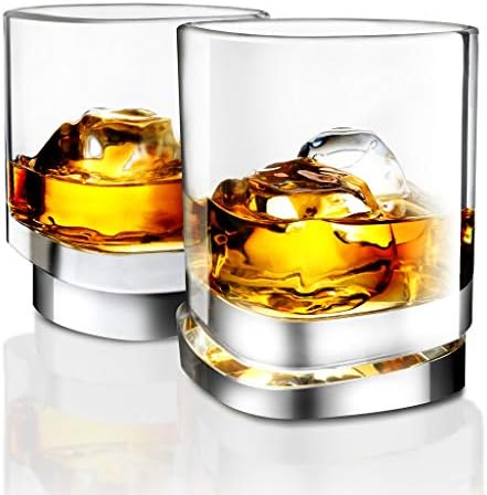 JoyJolt Aqua Vitae Premium Whiskey Glass Set of two. Sq. Whiskey Glasses with Off Set Base. Previous Normal Rocks Glasses for Scotch and Bourbon. Whiskey Tumbler Presents for Males