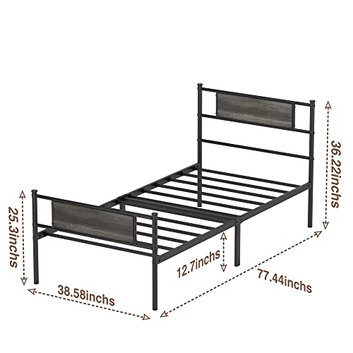 Weehom Twin Bed Frame With Headboard, 12.7 Inch Metal Platform Bed Frames No Box Spring Needed, Black Single Bed Heavy Duty Steel Slat Support, Easy Assembly #TOP1
