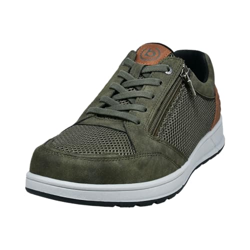 bugatti Homme Baskets décontractées avec Fermeture éclair, Semelle extérieure résistante, Vert Foncé, 43 EU