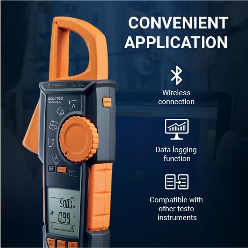 Image of testo 770-3 Clamp Meter Set - Clamp Multimeter for Electrical Testing - HVAC Multimeter TRMS Measurement - Measures AC /DC Voltage up to 1000 V - with Retractable Pincer Arm and Bluetooth