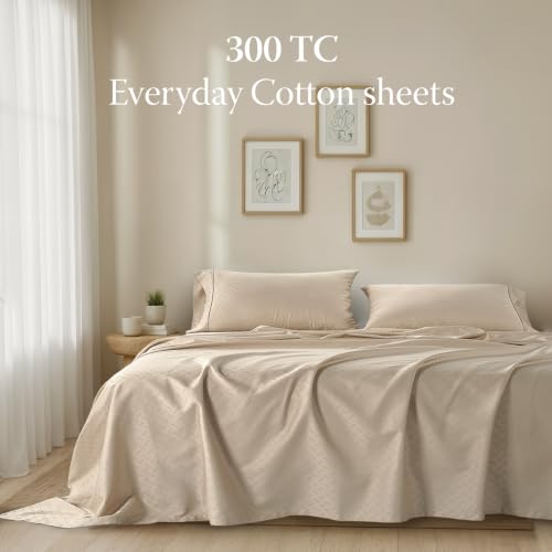 Image of Threadmill 300 Thread Count Cotton King Sheet Set, Sateen, Jacquard, Beige