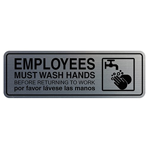 Signalétique employés doit se laver les mains en finition métallique argent brossé