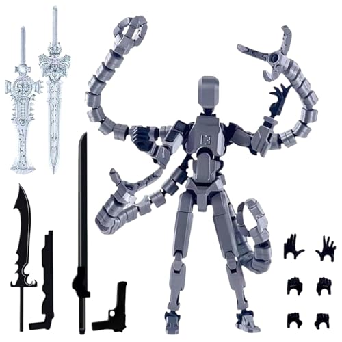 Image of ONNGEO Action Figures Titan 13 Octopus Shaped Dummy 13 Action Figure, 3D Printed Multi-Joint Movable Robot, T13 Lucky Action Figure, Dummy Robot Action 13, Desk Deco Robots Mechanical Doll Grey